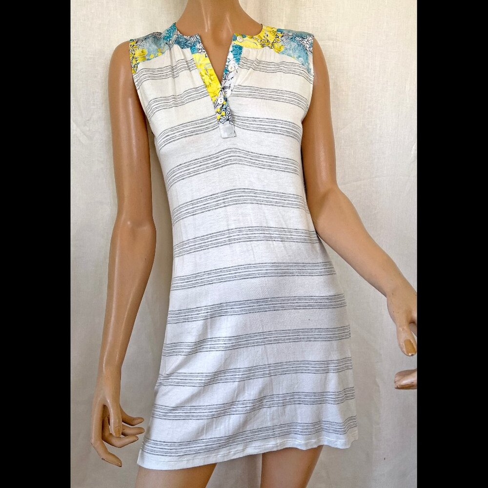 Amour Vert mini dress / tunic striped jersey knit floral shoulders XS